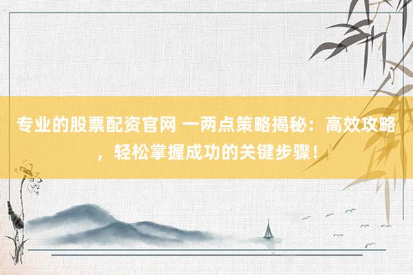 专业的股票配资官网 一两点策略揭秘：高效攻略，轻松掌握成功的关键步骤！