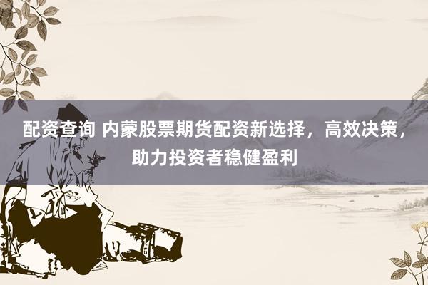 配资查询 内蒙股票期货配资新选择，高效决策，助力投资者稳健盈利