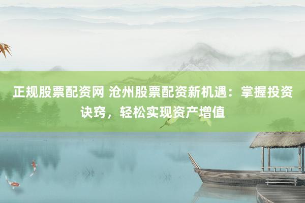 正规股票配资网 沧州股票配资新机遇：掌握投资诀窍，轻松实现资产增值