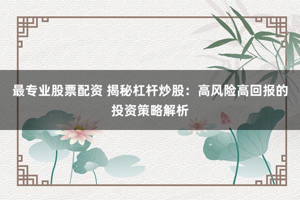 最专业股票配资 揭秘杠杆炒股：高风险高回报的投资策略解析