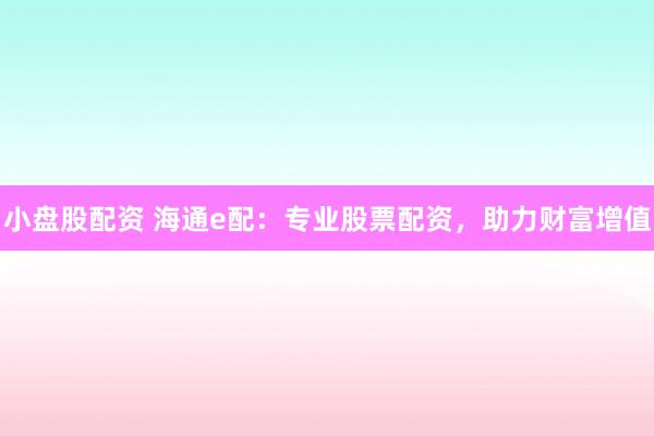 小盘股配资 海通e配：专业股票配资，助力财富增值