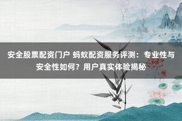 安全股票配资门户 蚂蚁配资服务评测：专业性与安全性如何？用户真实体验揭秘