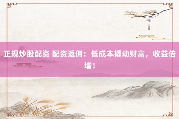 正规炒股配资 配资返佣：低成本撬动财富，收益倍增！