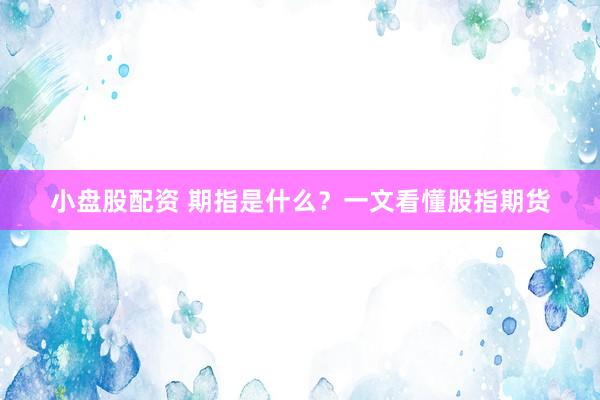 小盘股配资 期指是什么？一文看懂股指期货