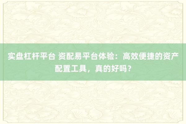 实盘杠杆平台 资配易平台体验：高效便捷的资产配置工具，真的好吗？
